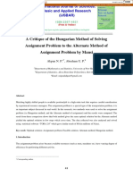 A Critique of The Hungarian Method of Solving Assignment Problem To The Alternate Method of Assignment Problem by Mansi