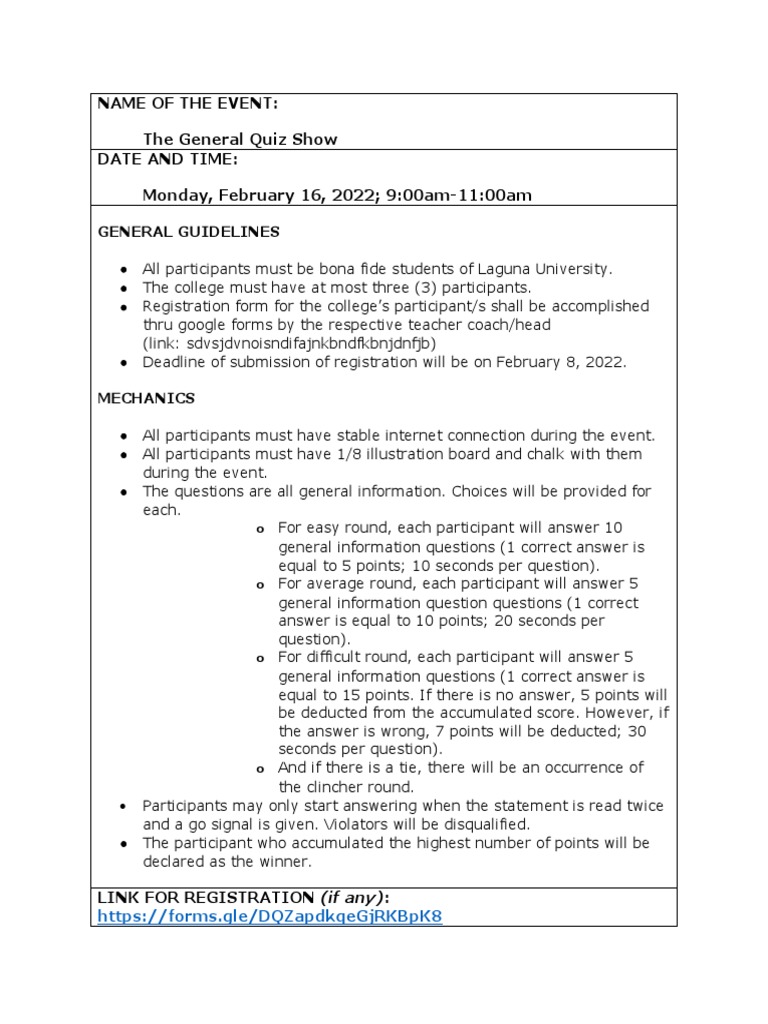 Event Mechanics The General Quiz Show | PDF
