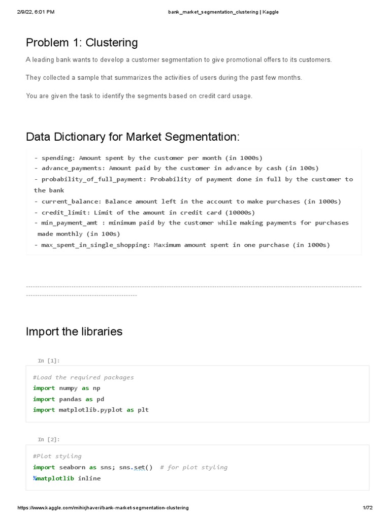 Bank market segmentation clustering kaggle pdf