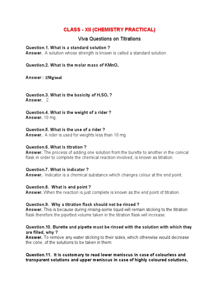 Viva Questions Titrations PDF Chemistry Titration
