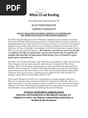 White Cloud Warranty