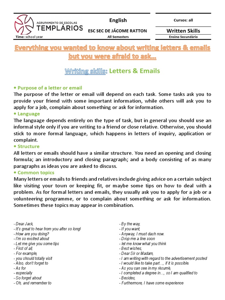 Writing Skills: Letters & Emails Guide | PDF | Madam
