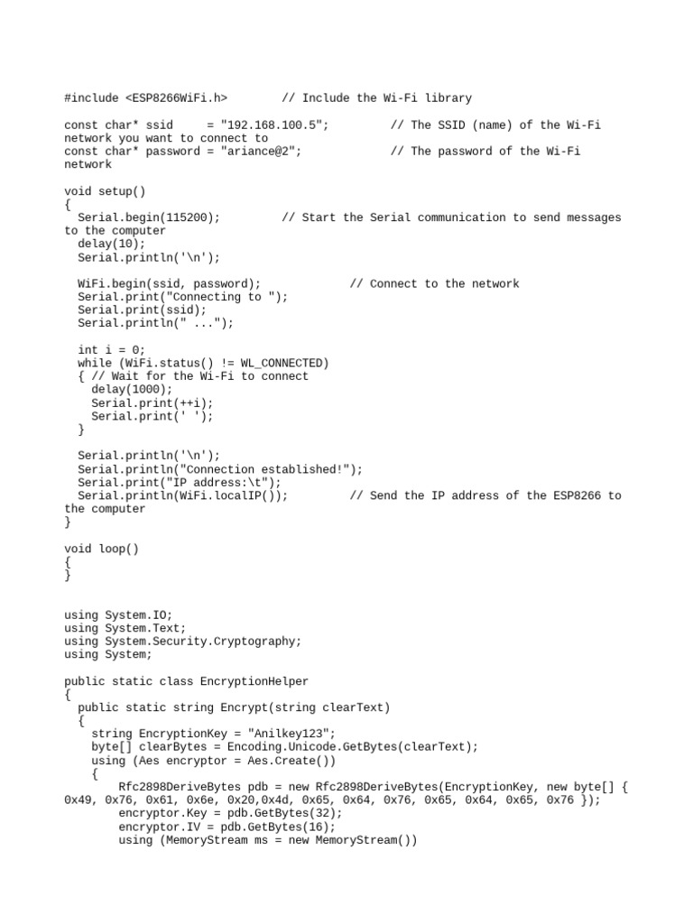 Wi-Fi Connection and AES Encryption Code | PDF | Wi Fi | Computer Network