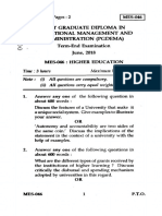 Post Graduate Diploma in 00 Educational Management and Admintistration (Pgdema) 0 Term-End Examination June, 2018 Mes-046: Higher Education