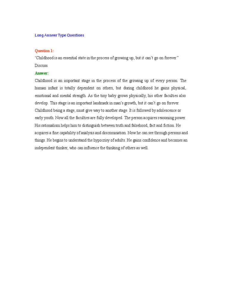 Long Answer Type Questions | PDF | Self-Improvement | Wellness