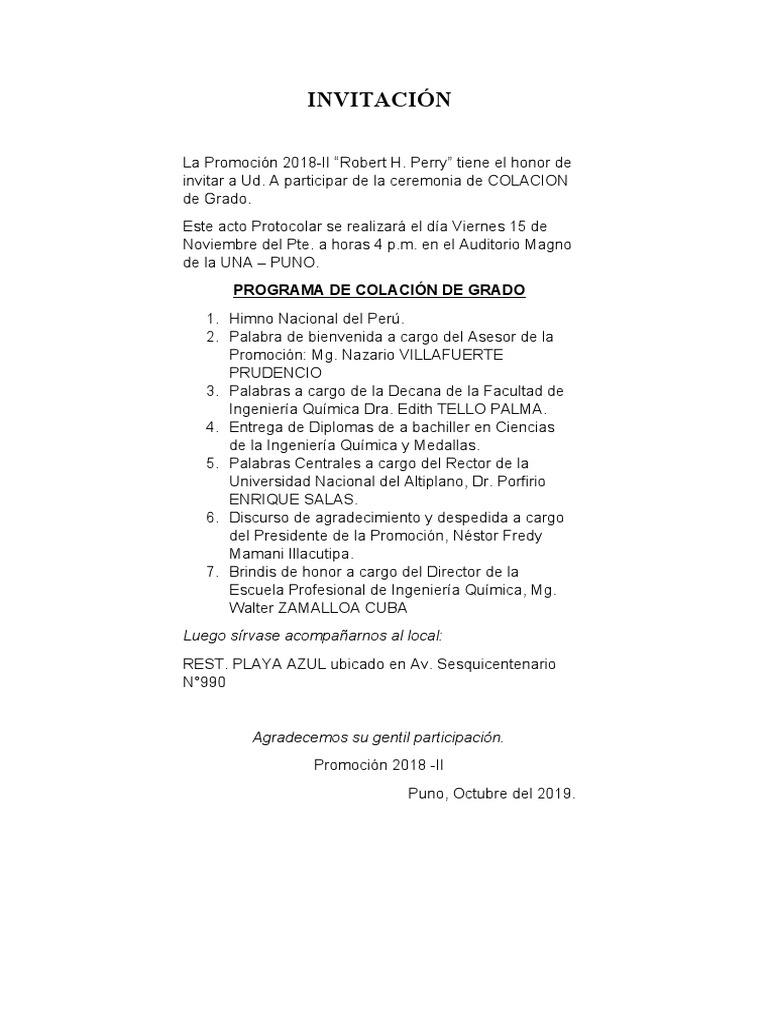 Invitación (Colación 2019) | PDF