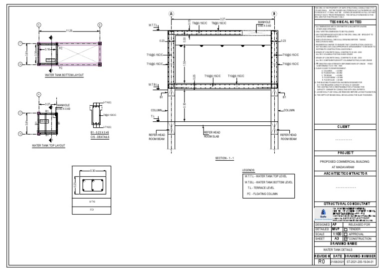 Overhead Water Tank Design Details | PDF | Concrete | Building Technology