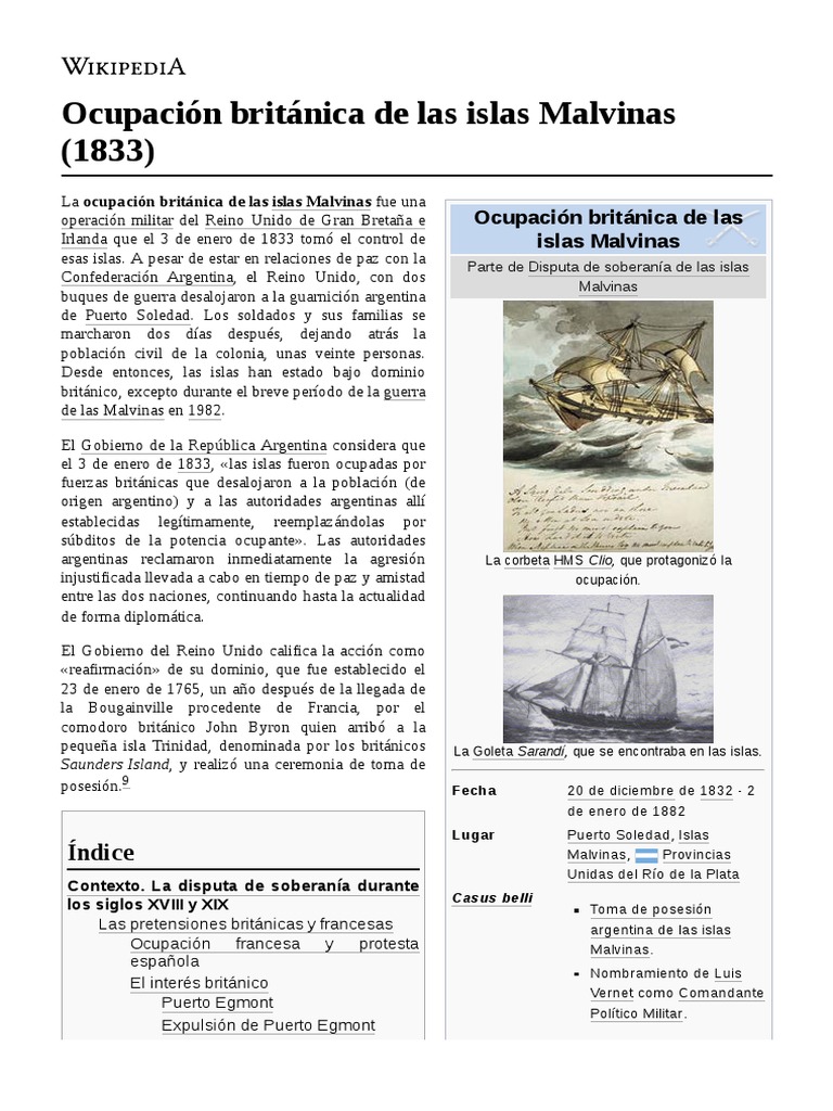 Ocupación Británica de Las Islas Malvinas (1833) PDF