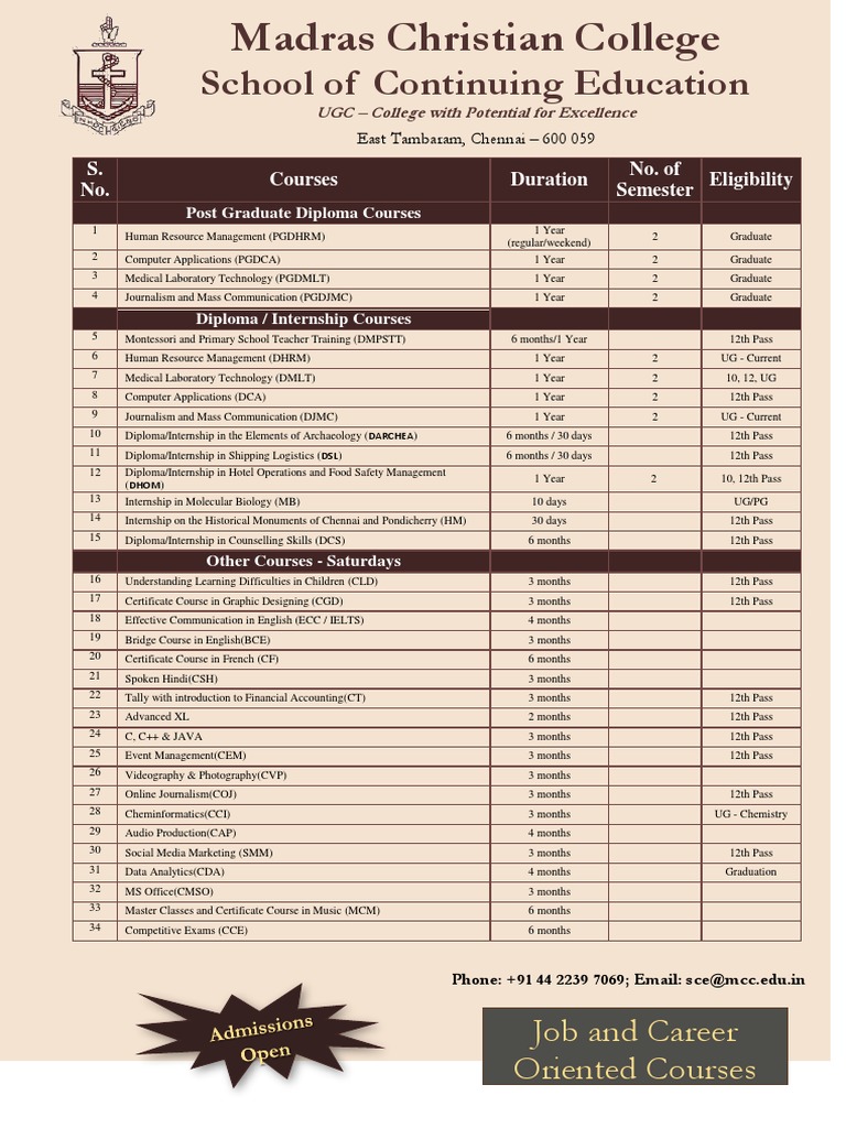 School of Continuing Education Job and Career Oriented Courses PDF