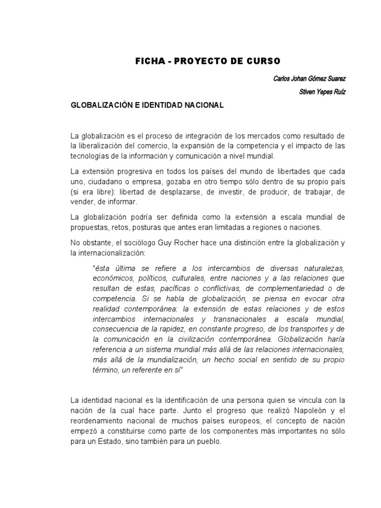 Globalización y su Impacto en la Identidad Nacional | PDF ...