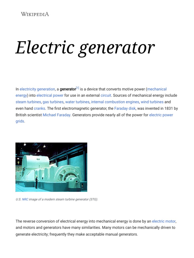 Electric Generator Wikipedia PDF Electric Generator Force
