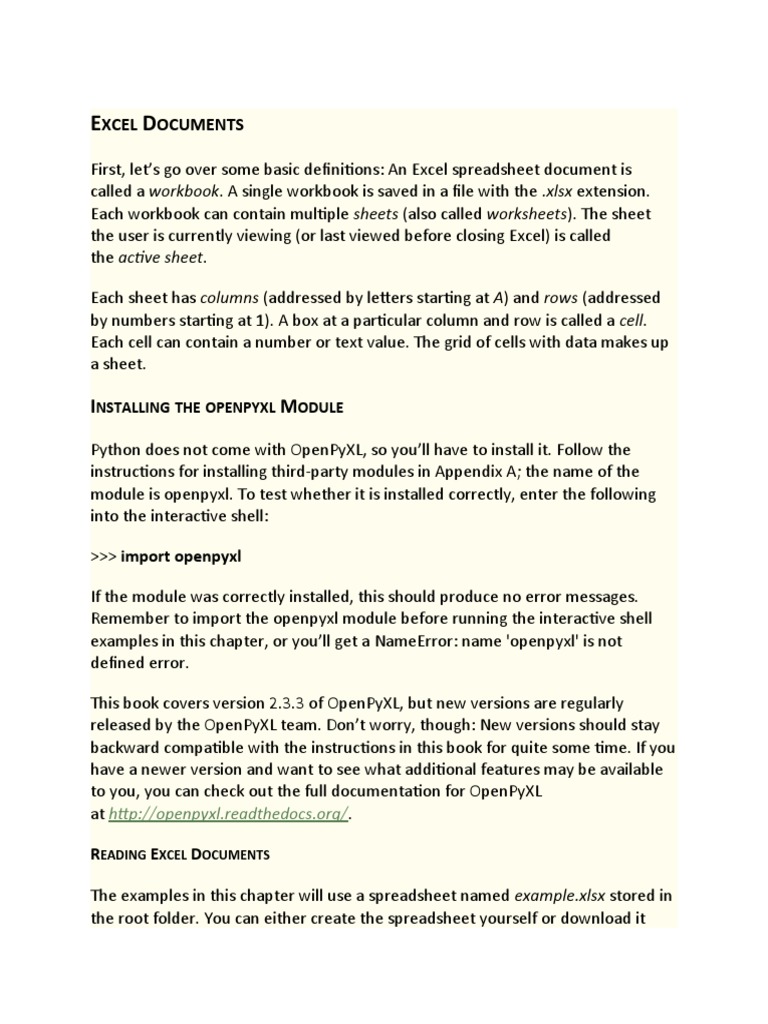 Excel Workbook Basics and OpenPyXL Guide | PDF | Microsoft Excel ...