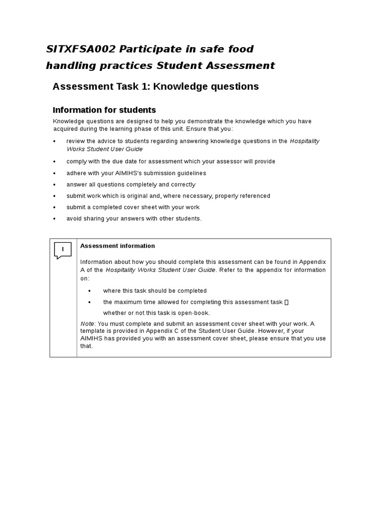 Food Safety Practices Assessment Guide | PDF | Food Safety | Foods