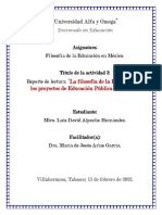 Actividad 3 Reporte de Lectura La Filosofía de La Educación en Los Proyectos de Educación Pública en México