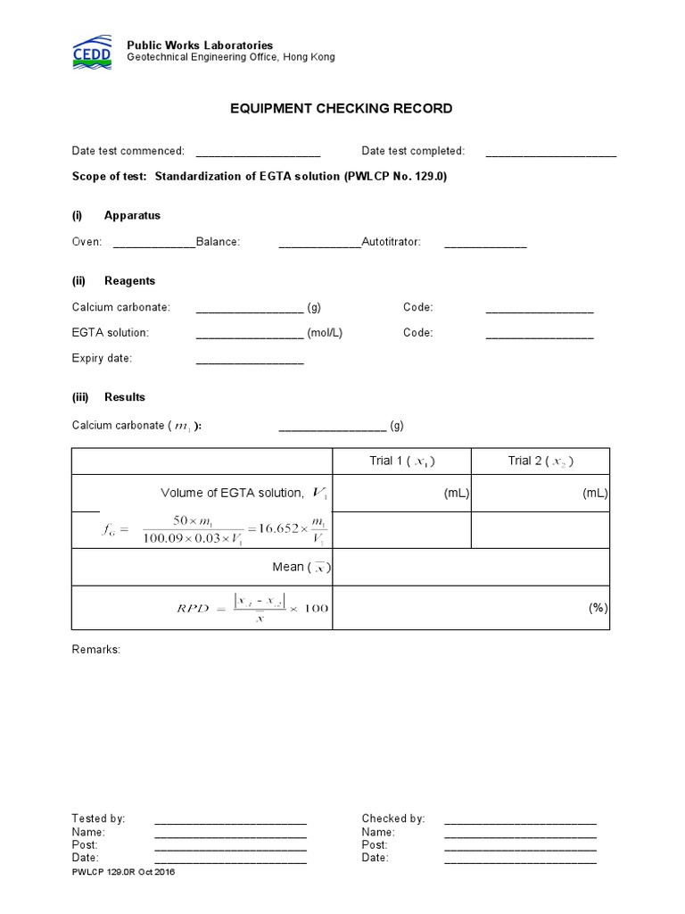 Equipment Checking Record: Public Works Laboratories | PDF