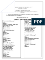 1 Momento Da Intervenção PIBD (Para Alunos Sem Internet) Letras Das Músicas