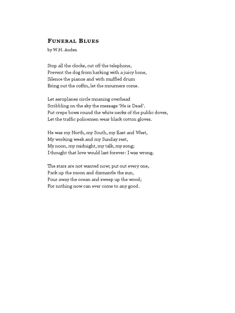 AUDEN Funeral Blues (From ) PDF
