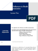 Key Theoretical Influences in Health Communication: Lecture Two