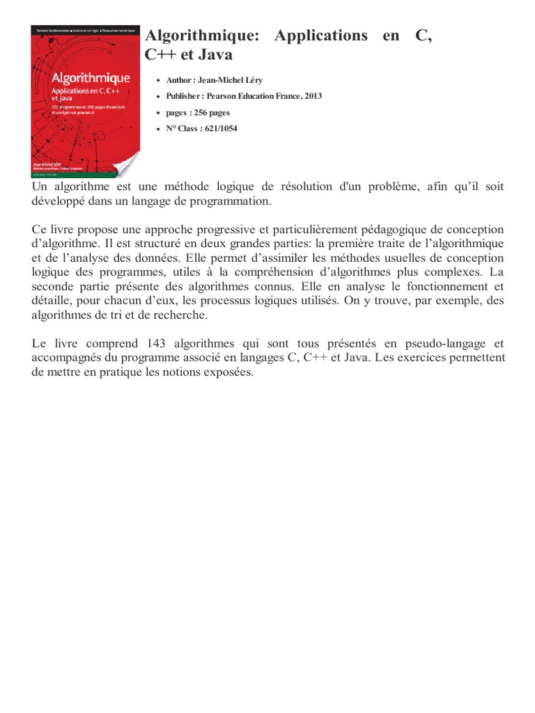 Algorithmes en C, C++ et Java | PDF | Méthodes et références pédagogiques