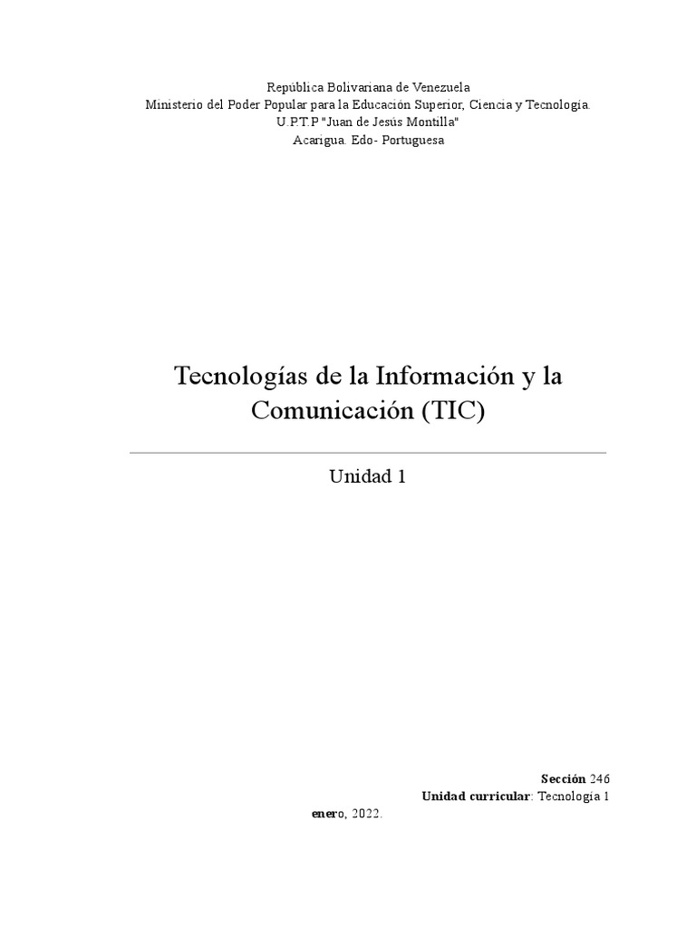 Tecnologías de La Información y La Comunicación (TIC) : Unidad 1 | PDF ...