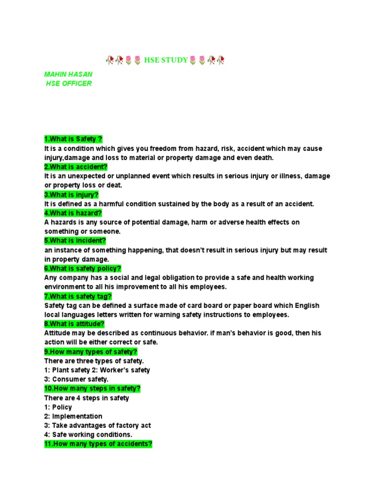 Hse Study Mahin Hasan Hse Officer Pdf Fires Occupational Safety