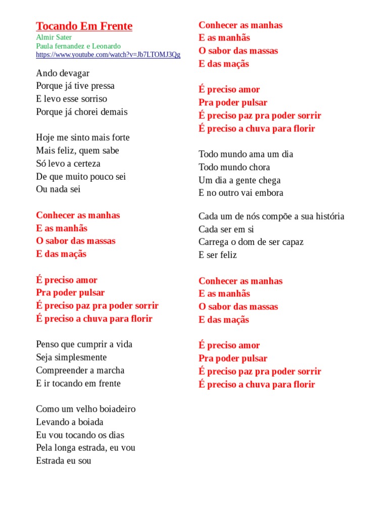 Tocando em Frente Letras | PDF