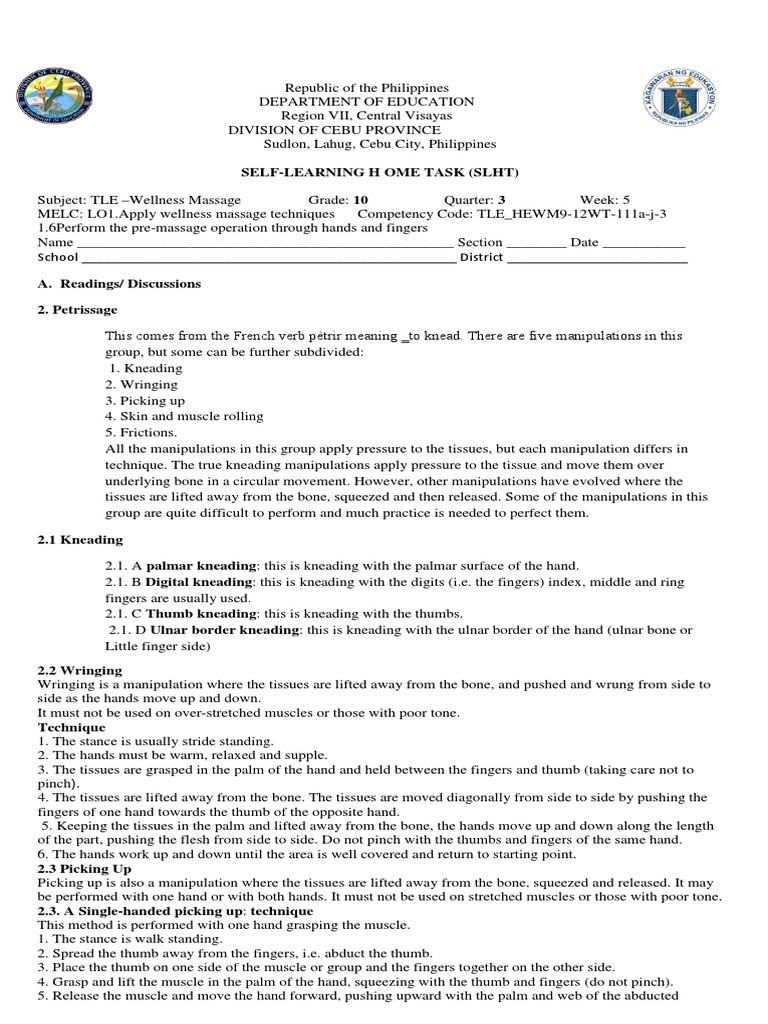 Self-Learning H Ome Task (SLHT) | PDF | Anatomical Terms Of Motion | Hand