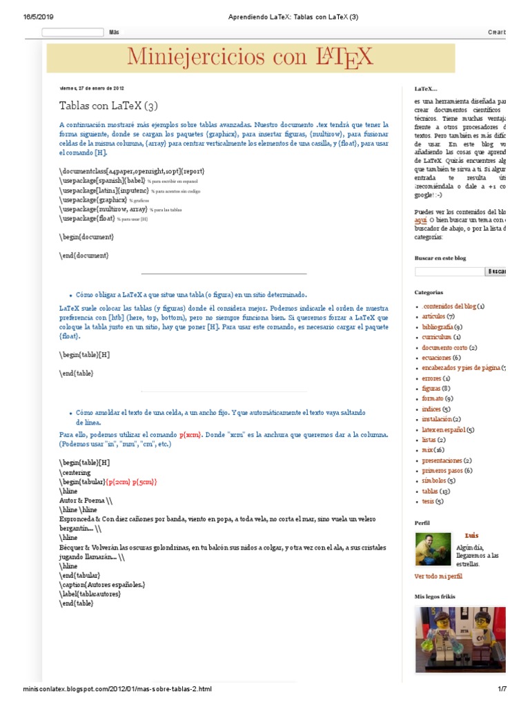 Aprendiendo LaTeX Tablas Con LaTeX PDF Te X