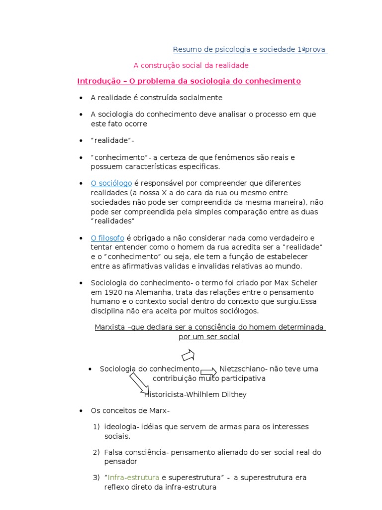 Sociologia do Conhecimento e Realidade Social | PDF | Sociologia ...