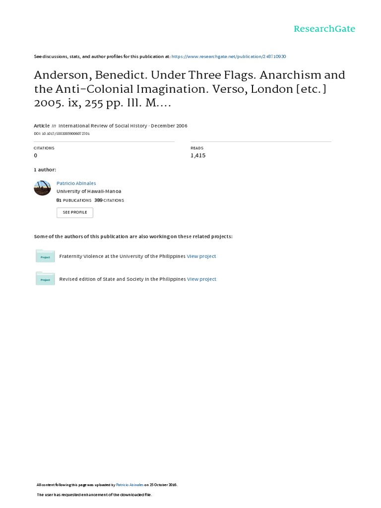 Anderson Benedict Under Three Flags Anarchism and | PDF | Gender ...