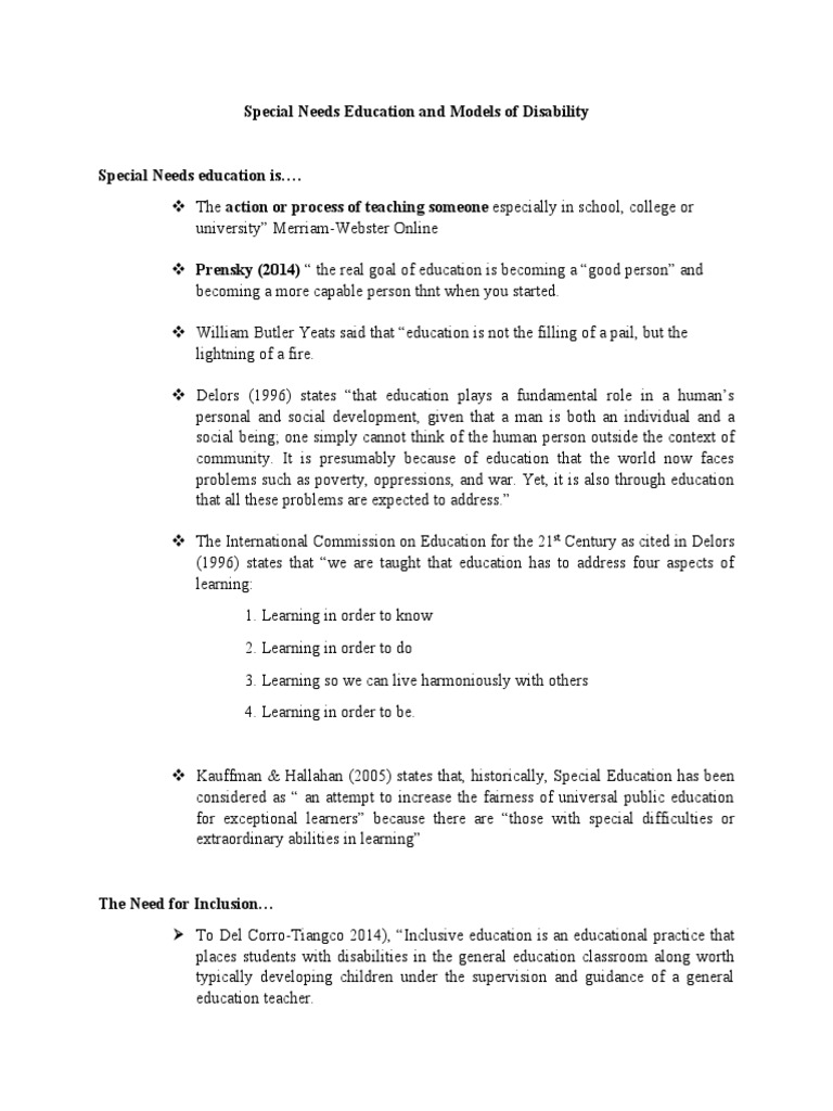 Special Needs Education & Disability Models | PDF