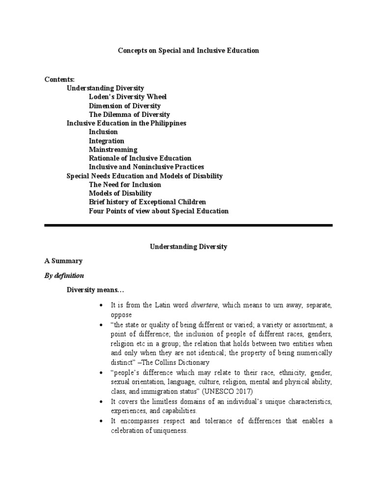 Inclusive Education and Diversity Concepts | PDF | Inclusion (Education ...