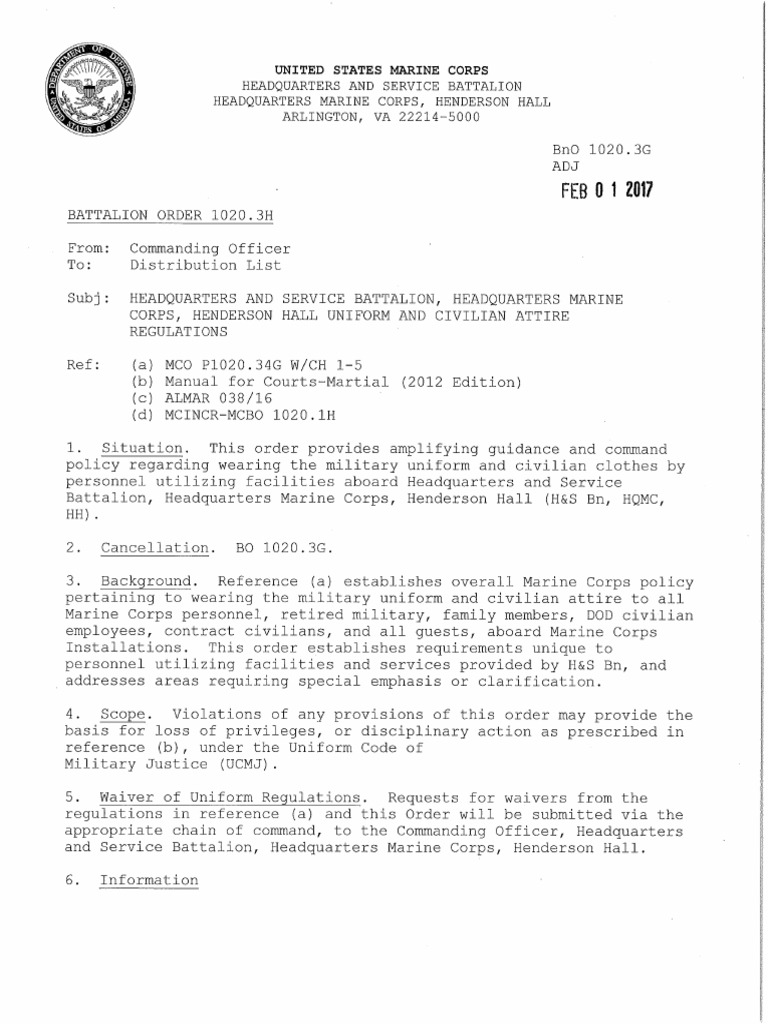 BnO 1020.3H Uniform and Civilian Attire Regulations PDF