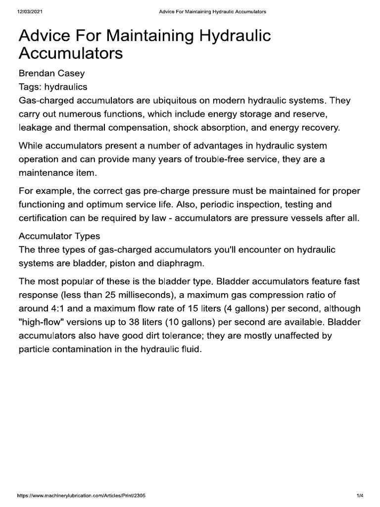 Advice For Mantaining Hydraulic Accumulators PDF