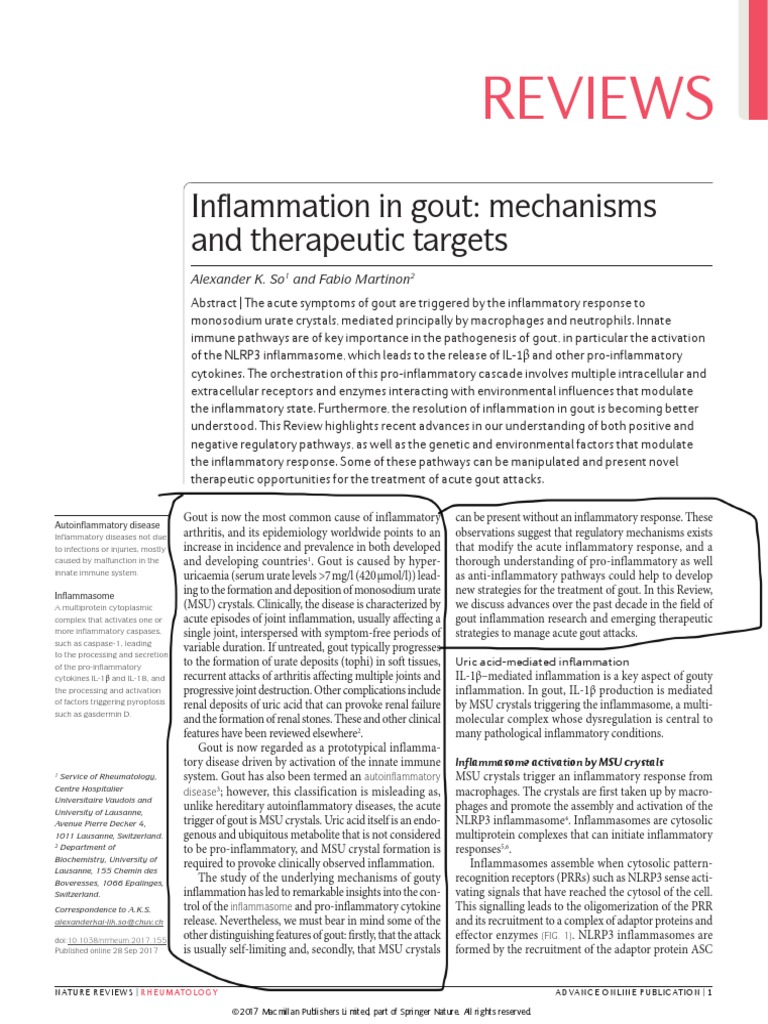 Reviews Inflammation in Gout Mechanisms and Therapeutic Targets PDF