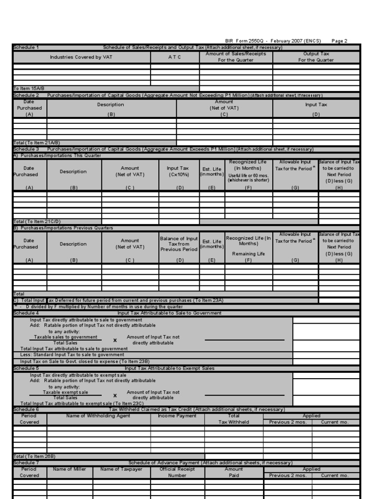 BIR Form 2550Q Instructions and Details | PDF | Value Added Tax ...