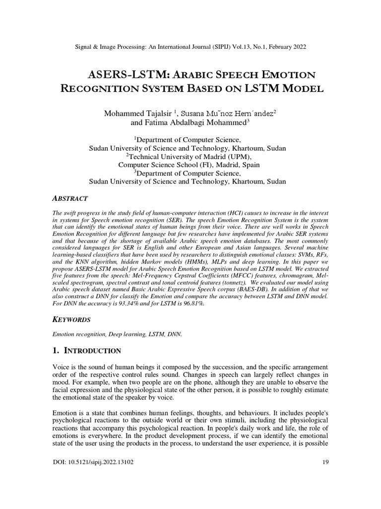 ASERS-LSTM: Arabic Speech Emotion Recognition System Based On LSTM ...