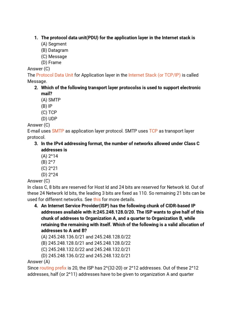 CN GATE Question and Answers PDF Transmission Control Protocol