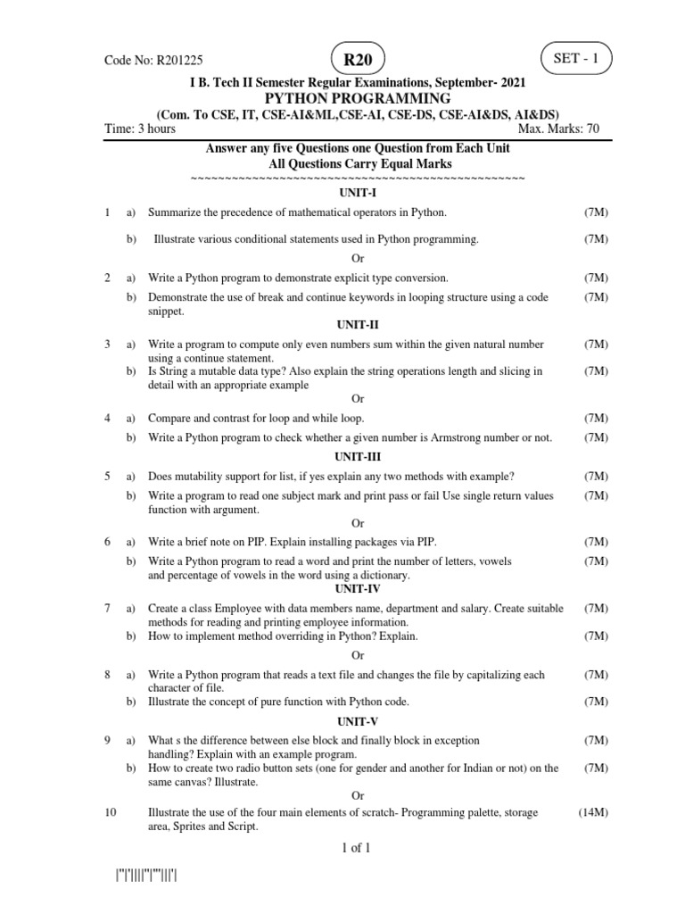 Python Programming Exam Questions | PDF | Python (Programming Language ...