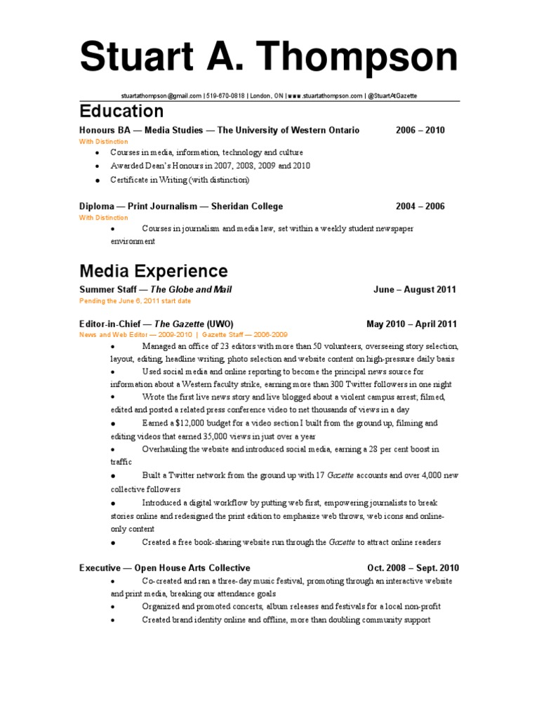 Stuart A. Thompson's Media Experience | PDF | Mass Media | Journalism