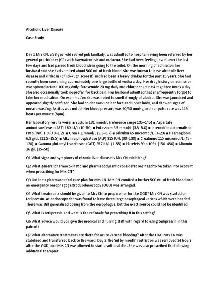Alcoholic Liver Disease, Case Study | PDF | Cirrhosis | Medicine
