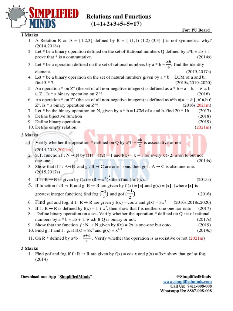 1.relations and Functions 2ndPUC PYQs | PDF | Function (Mathematics ...