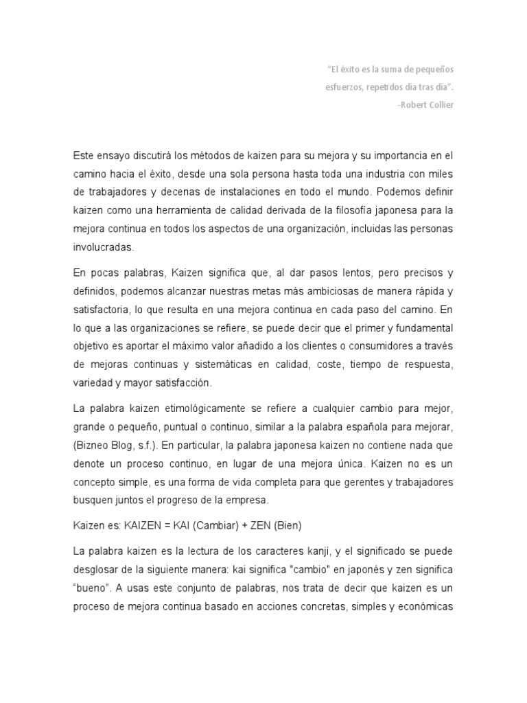 Kaizen: Mejora Continua en Empresas | PDF | Calidad (comercial) | Business