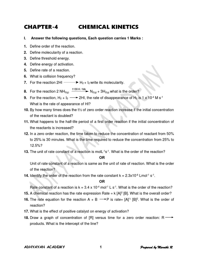 Chapter-4 Chemical Kinetics Remidial 2022 | PDF | Reaction Rate ...