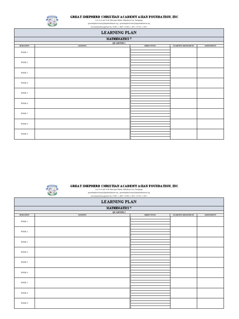 Mathematics 7 Learning Plan Overview | PDF