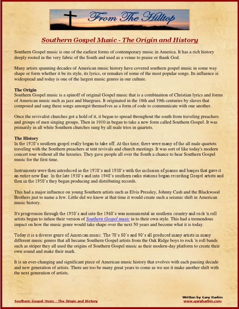 Southern Gospel Music - The Origin and History | Gospel Music | Music