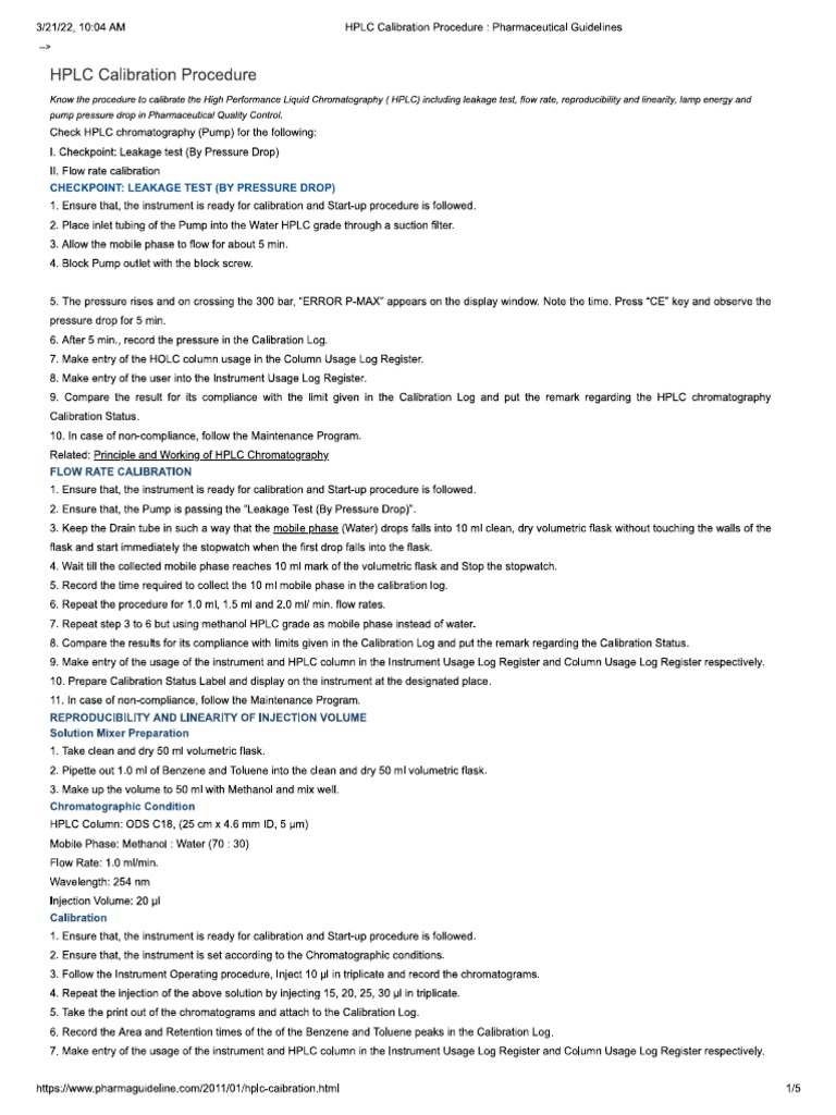 Calibration of HPLC PDF
