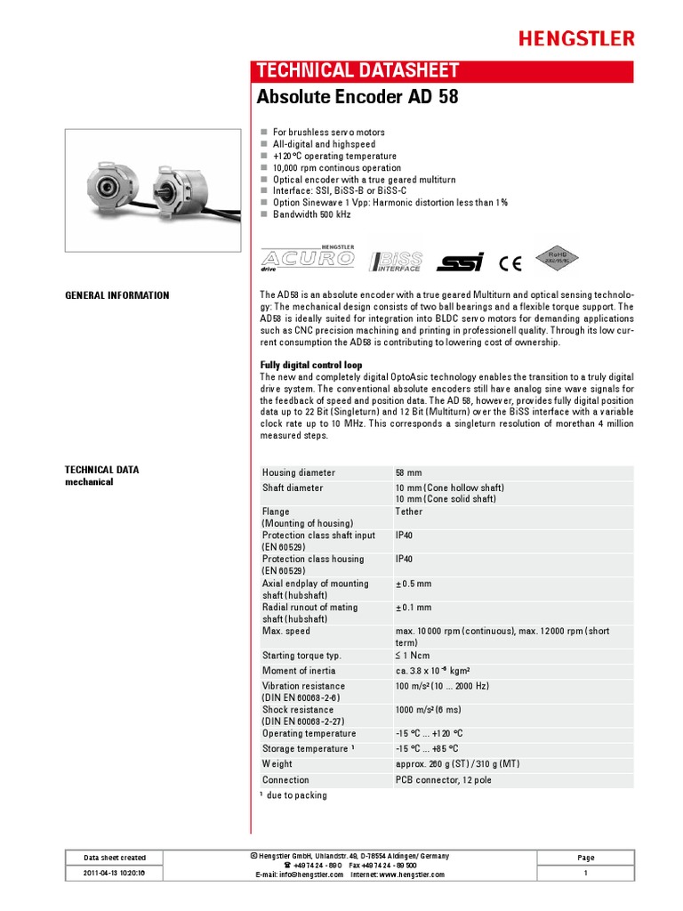 Absolute Encoder AD 58: Technical Datasheet | PDF | Electricity ...