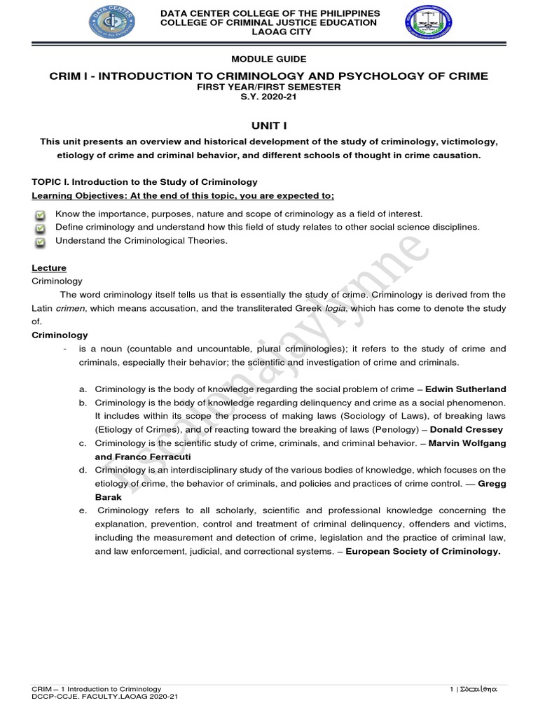 Criminology Overview and Theories Guide | PDF | Criminology | Crimes