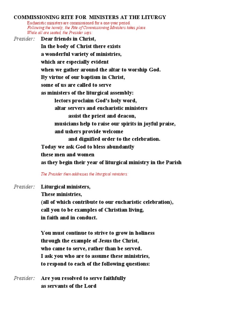 Commissioning Ministers Liturgy Guide | PDF | Eucharist | Liturgy